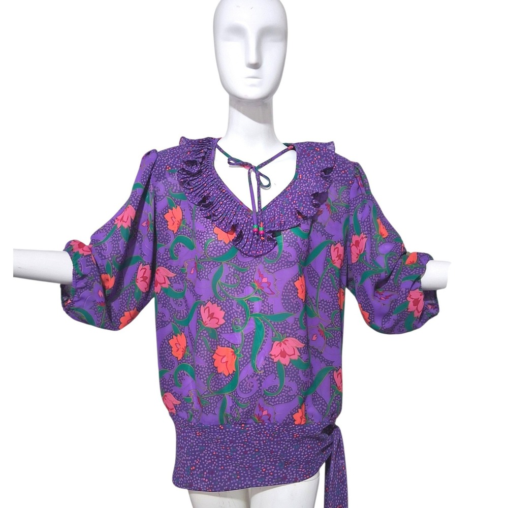 Vintage Assorti‎ Susan Freis Floral  Bohemian Women's size Large Maximalist Top
